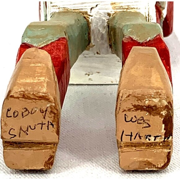 Wes Hart Cowboy Santa Folk Art Primitive Hand Crafted Wooden 7" - Picture 6 of 8